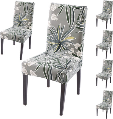 HOKiPO Polyester 6 Seater Chair Floral Cover(Pack of 6 Frost Grey Marginata)