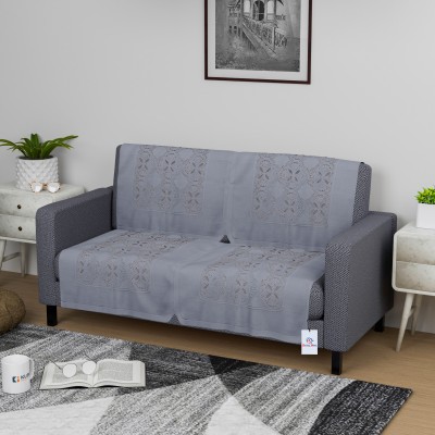 Heart Home Polyester Floral Sofa Cover(Grey Pack of 1)