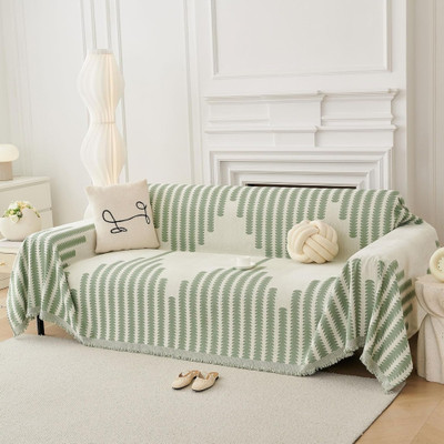 The Furnishing Tree Cotton 3 Seater Sofa Geometric Cover(Pack of 1 Reversible Double Sided Chenille Sofa Cover, 3 Seater, Green)