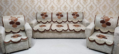 Mebels Joy Cotton 3+2 Seater Sofa Floral Cover(Pack of 16 Brown)