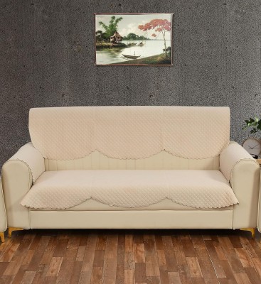 AG Creations Velvet Floral Sofa Cover(Beige Pack of 10)
