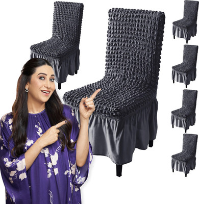 HOKiPO Polyester 6 Seater Chair Plain Cover(Pack of 6 Stretchable Turkish Bubble Frill Chair Cover - Anchor Grey (AR-5258-AGRY*6))