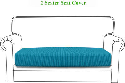 HOKiPO Jacquard Plain 2 Seater Sofa Cover(Teal Pack of 1)