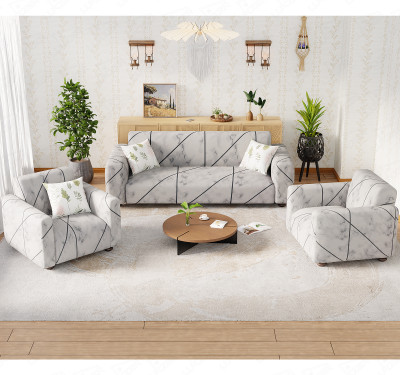 lukzer Polyester 3+1+1 Seater Sofa Floral Cover(Pack of 3 Grey Marble)