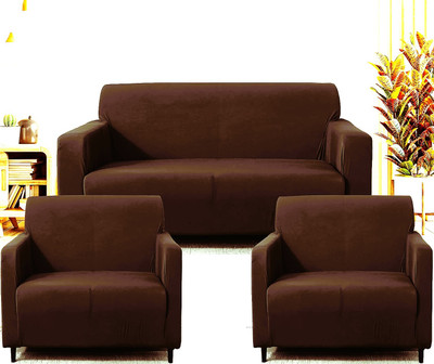 TURIYA Velvet, Generic Plain 3+1+1 Seater Sofa Cover(Coffee, Multicolor Pack of 1)