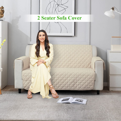 HOKiPO Polyester Plain 2 Seater Sofa Cover(White Pack of 1)
