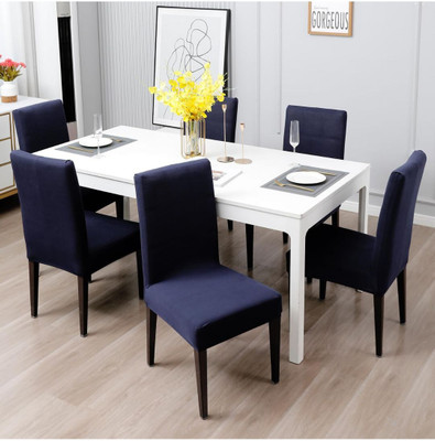 Stuff N' Fluff Polyester Plain 6 Seater Chair Cover(Navy Pack of 6)
