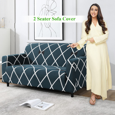 HOKiPO Polyester Geometric 2 Seater Sofa Cover(Teal Diamond Pack of 1)