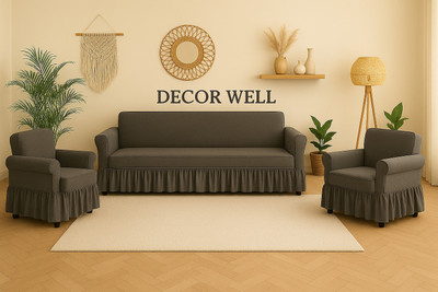 Decowell Polyester Plain 3+1+1 Seater Sofa Cover(Grey Pack of 3)