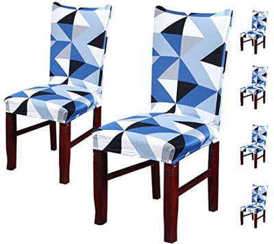 HOUSE OF QUIRK Polyester Abstract 1 Seater Chair Cover(Blue Pack of 6)