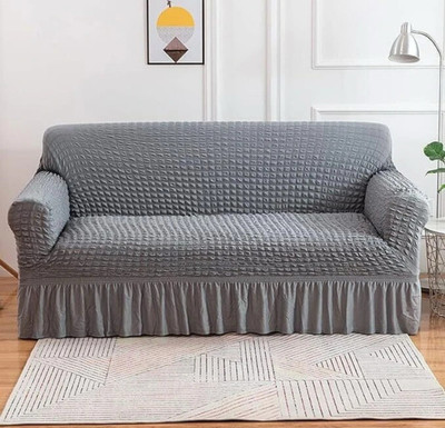 DECORWELL Polycotton 3 Seater Sofa Checkered Cover(Pack of 1 Grey)