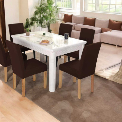 Pinkleaf Polycotton 6 Seater Chair Plain Cover(Pack of 6 Brown)