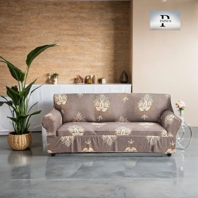 papsun Polyester Floral 3 Seater Sofa Cover(Brown Pack of 1)