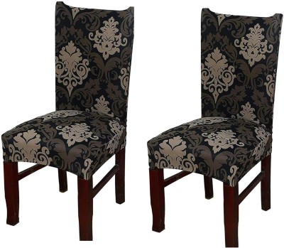 WHITE LOTUS Polyester Geometric Chair Cover(Black-Brown Pack of 1)