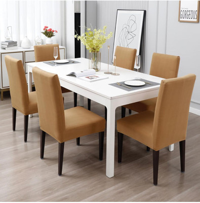 Stuff N' Fluff Polyester Plain 6 Seater Chair Cover(Camel Pack of 6)