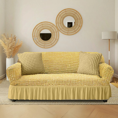 Cortina Polyester 3 Seater Sofa Polka Cover(Pack of 1 Beige)