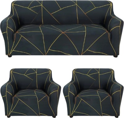 VARIKSH HOMES Polycotton Geometric Sofa Cover(Black Pack of 3)