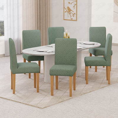 lukzer Jacquard 1 Seater Chair Plain Cover(Pack of 6 Pastel Green Grid Maze)