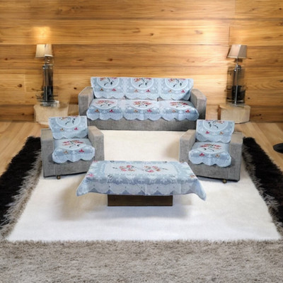 Bdeck Bruders Polyester Floral 3+2 Seater Sofa Cover(Blue Pack of 6)