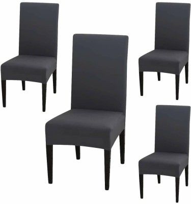 igi Polyester Plain Chair Cover(Dark Grey Pack of 4)