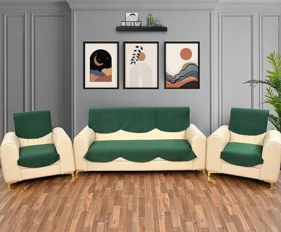 FAIRY HOME Velvet Geometric Sofa Cover(Dark Green Pack of 6)