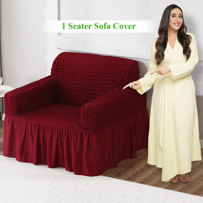 HOKiPO Polyester Plain 1 Seater Sofa Cover(Cherry Red Pack of 1)
