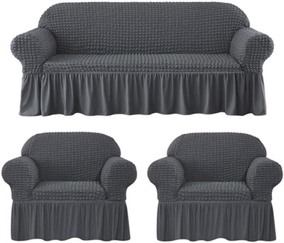 lukzer Polyester Checkered 3+1+1 Seater Sofa Cover(Slate Grey Pack of 1)