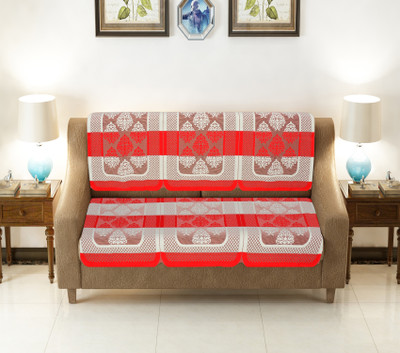 FAIRY HOME Polyester Damask 3+2 Seater Sofa Cover(Red Pack of 6)