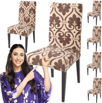 HOKiPO Polyester 6 Seater Chair Damask Cover(Pack of 6 Beige)