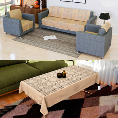 HOMESTIC by Kuber Industries Cotton 3+1+1 Seater Sofa Floral Cover(Pack of 11 Gold)