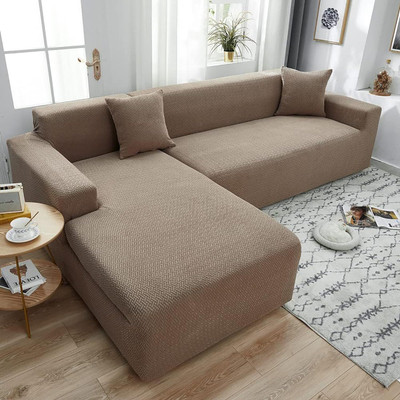 Magic Cover Jacquard Abstract 3+3 Seater L-Shape Sofa Cover(Khaki Pack of 1)