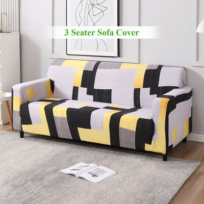 HOKiPO Polyester 3 Seater Sofa Geometric Cover(Pack of 1 Yellow)