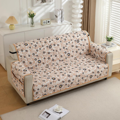 HOME BEAUTIFIER Polyester Floral 3 Seater Sofa Cover(Multicolor Pack of 1)