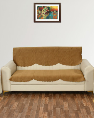 YELLOW WEAVES Velvet Plain 3 Seater Sofa Cover(Brown Pack of 2)