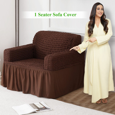HOKiPO Polyester Plain 1 Seater Sofa Cover(Dark Brown Pack of 1)