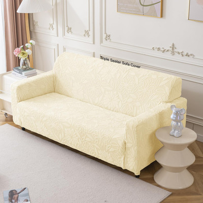 HOUSE OF QUIRK Jacquard 3 Seater Sofa Floral Cover(Pack of 1 Beige)