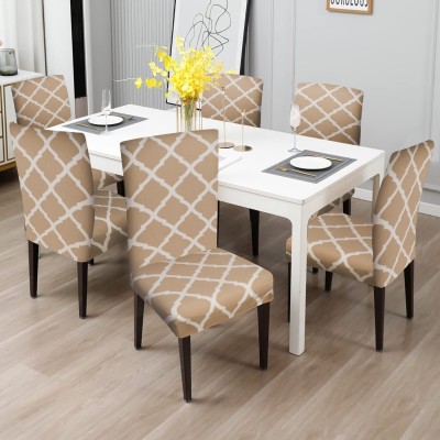 Dakshya Industries Polycotton Geometric Chair Cover(Beige, White Pack of 6)