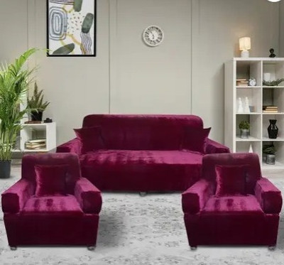 SIYA TEXTILES Velvet 3+1+1 Seater Sofa Plain Cover(Pack of 1 Wine)