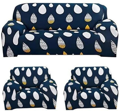 B BESTILO Polyester Geometric 3+1+1 Seater Sofa Cover(Blue Pack of 1)