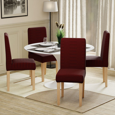 lukzer Jacquard 1 Seater Chair Plain Cover(Pack of 4 Pastel Deep Maroon Dotted Stripe)
