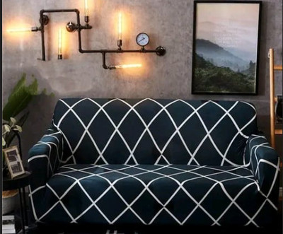 BHARAT TEX Polyester Abstract 3 Seater Sofa Cover(BLUE Pack of 3)