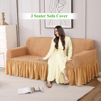 HOKiPO Polyester 3 Seater Sofa Plain Cover(Pack of 1 Light Brown)