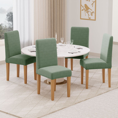 lukzer Jacquard 1 Seater Chair Plain Cover(Pack of 4 Pastel Green Ripple Lines)