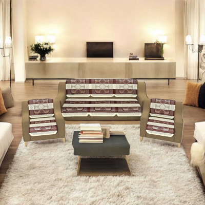 Pinkleaf Polyester Abstract 3+1+1 Seater Sofa Cover(Brown Pack of 1)