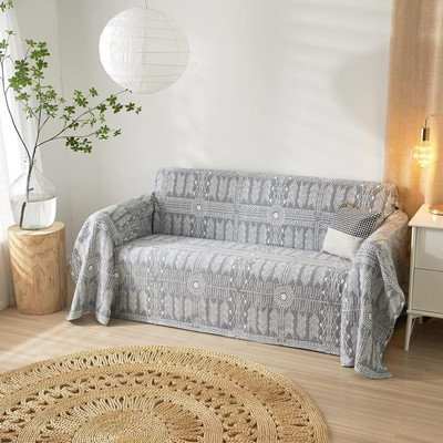 HOUSE OF QUIRK Chenille Abstract 2 Seater Sofa Cover(Grey Pack of 1)
