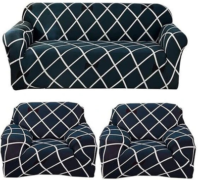tansh Polyester 3+1+1 Seater Sofa Geometric Cover(Pack of 3 Blue)