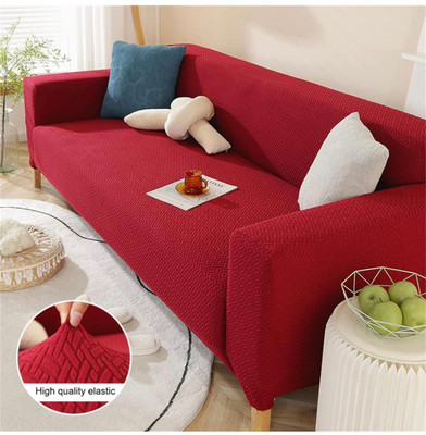 Abhsant Velvet Geometric 3+1+1 Seater Sofa Cover(Red Pack of 3)