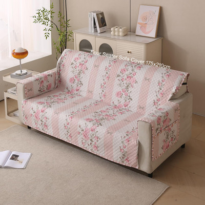 HOUSE OF QUIRK Polyester Plain 4 Seater Sofa Cover(Pink Mist Pack of 1)