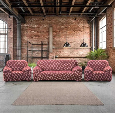 ADstore Polyester Checkered 3+1+1 Seater Sofa Cover(Maroon Pack of 1)