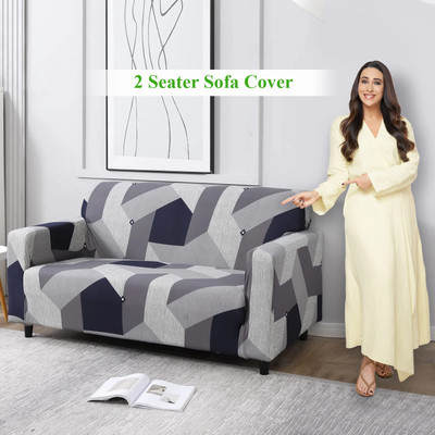 HOKiPO Polyester Geometric 2 Seater Sofa Cover(Grey Pack of 1)